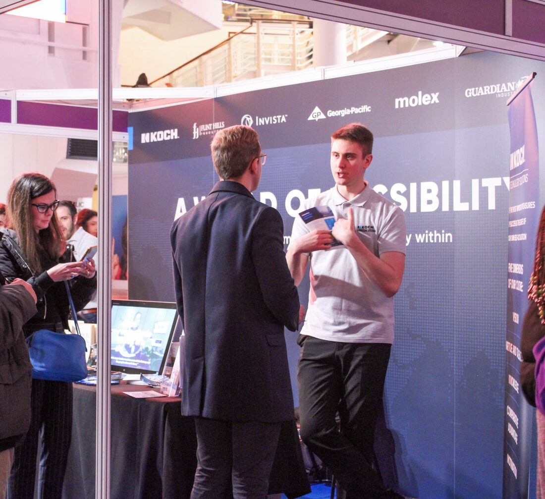 Branded employer stands recruiting for live vacancies at the Manchester Job Show